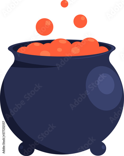 Witch's cauldron with bubbles isolated on white background vector flat cartoon illustration. Boiling potion in the pot. Halloween party, holiday vibes. Halloween attribute.