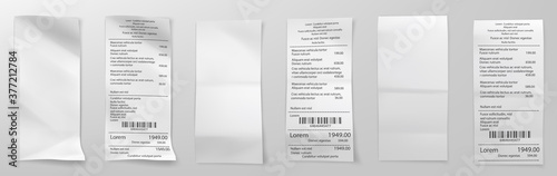 Retail purchase bill. Supermarket shopping receipt, sum invoice check and total cost store sale paper. Payment invoice bills receipts, retail purchase blank.