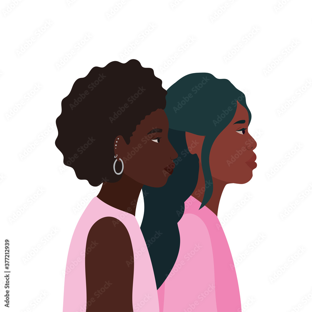 black women cartoons in side view vector design