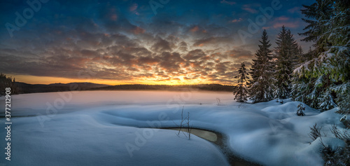 amazing winter landscape at sunrise and sunset