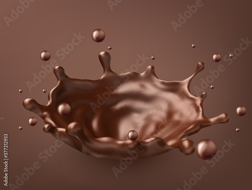 Splashing chocolate liquid, tasty sweet chocolate. Vector illustration