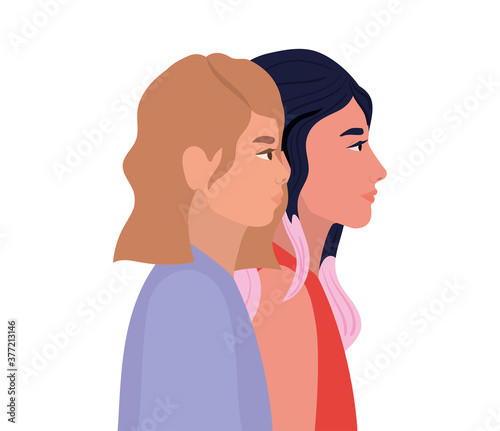 women cartoons in side view vector design