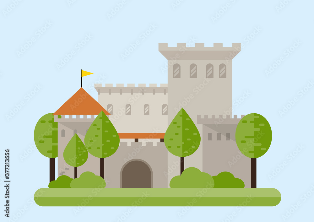 Stone fortress. Flat style vector illustration isolated Stone fortress. Flat style vector illustration isolated
