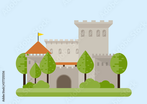 Stone fortress. Flat style vector illustration isolated