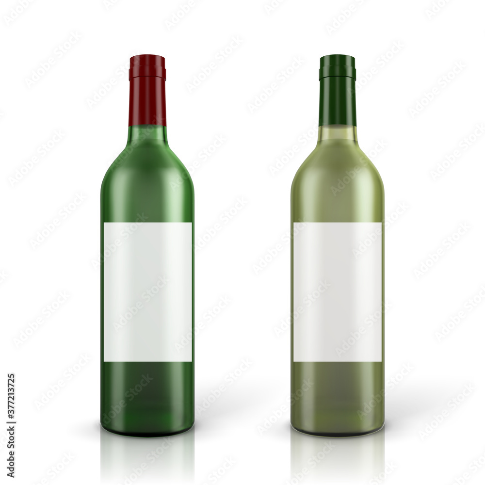 Red and white wine bottles on white background. Vector illustration Red and white wine bottles on white background. Vector illustration