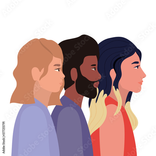 diversity skins of women and man cartoons vector design