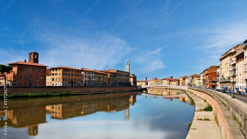 Cinemagraph. Pisa, Tuscany, Italy. historical buildings on Arno river Cinemagraph. Pisa, Tuscany, Italy. historical buildings on Arno river