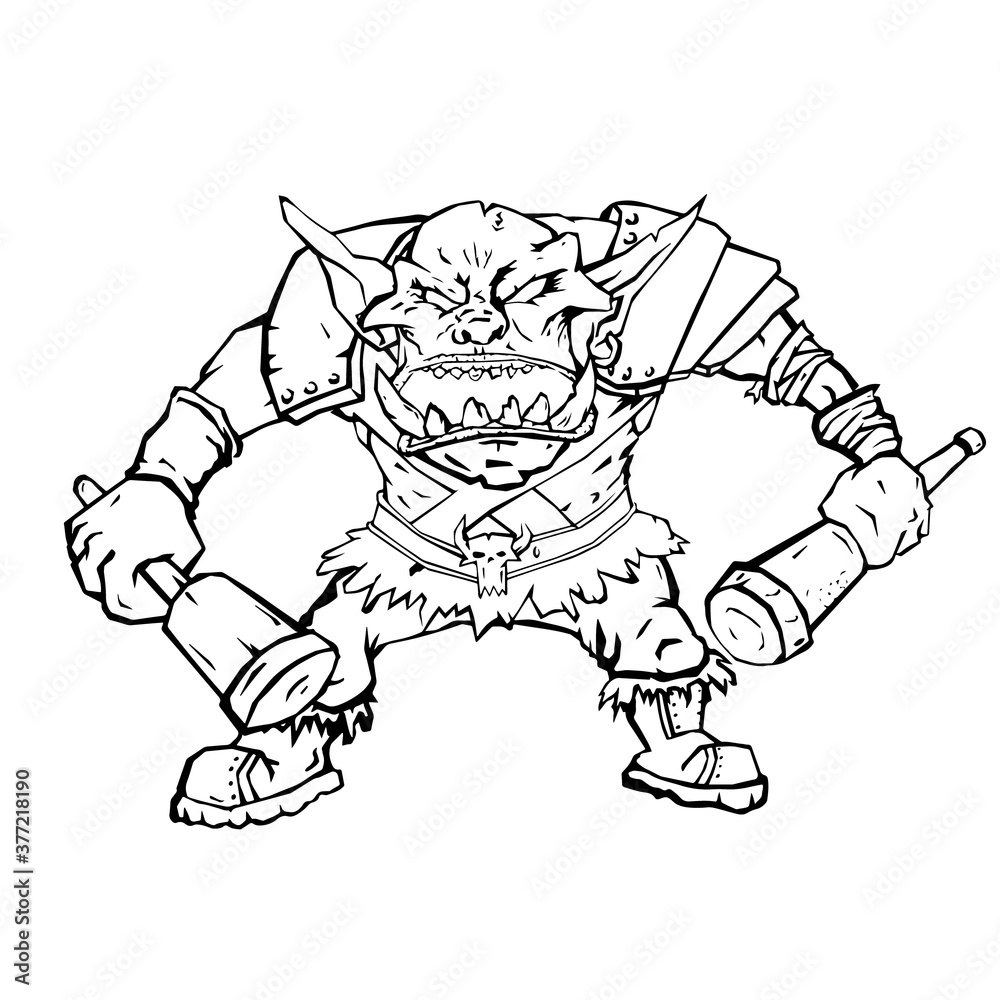 evil orc with grenades. The inscription evil orc with grenades. The inscription