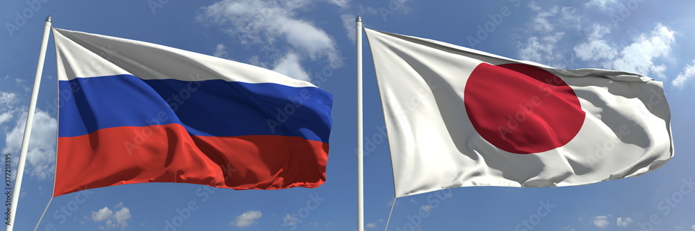 Naklejka premium National flags of Russia and Japan, 3d rendering