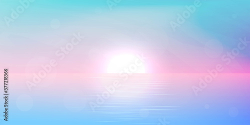 Vector minimalist landscape in a flat graphic style. Sunset with a clean sky. A panoramic image. Illustration with a gradient fill. Background in pastel colors. Wallpapers of the sunset or sunrise.