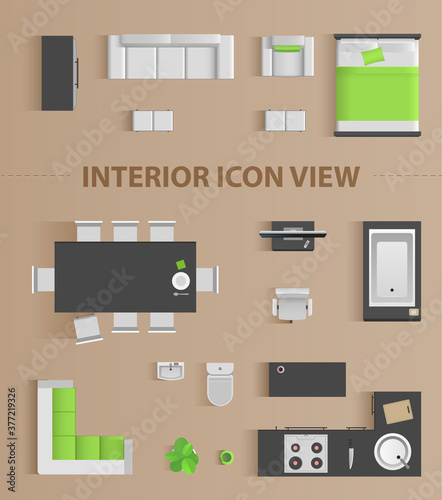 Set top view for interior icon design. Isolated Vector Illustration. 