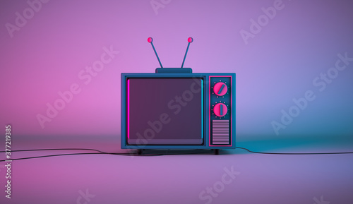 3d rendering, Scene of television cartoon mock up with blank empty space, setting on colorful room and lighting background.  photo