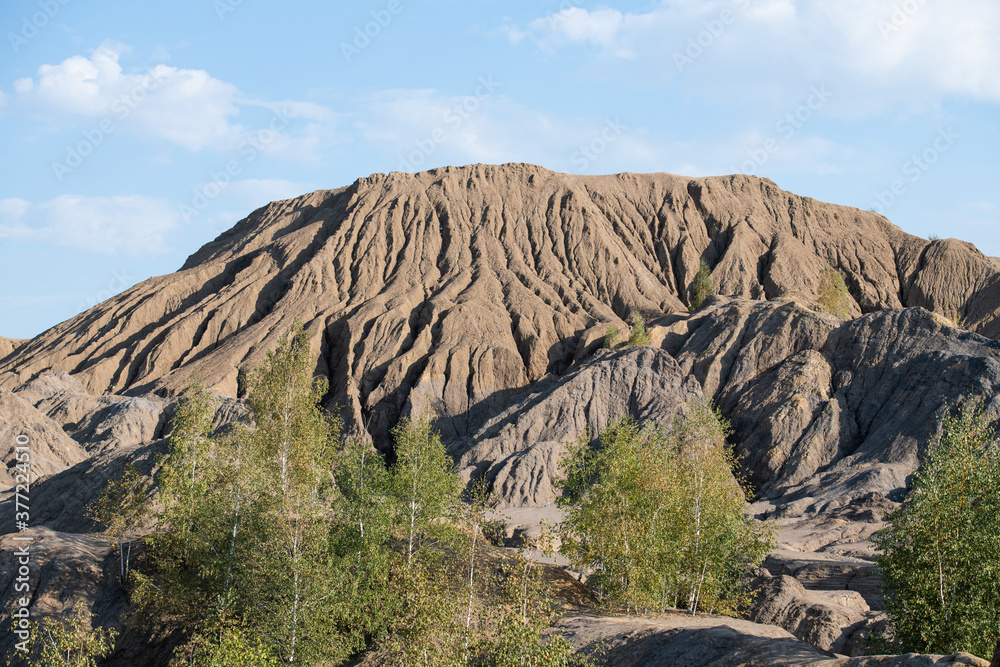 Artificial mountain with cracks. Romantsevskie mountains at Konduki, Tula oblast, Russia