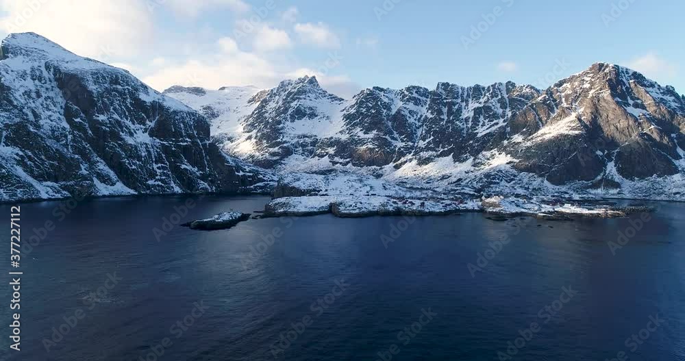 Winter landscape with mountains and ocean coast Winter landscape with mountains and ocean coast