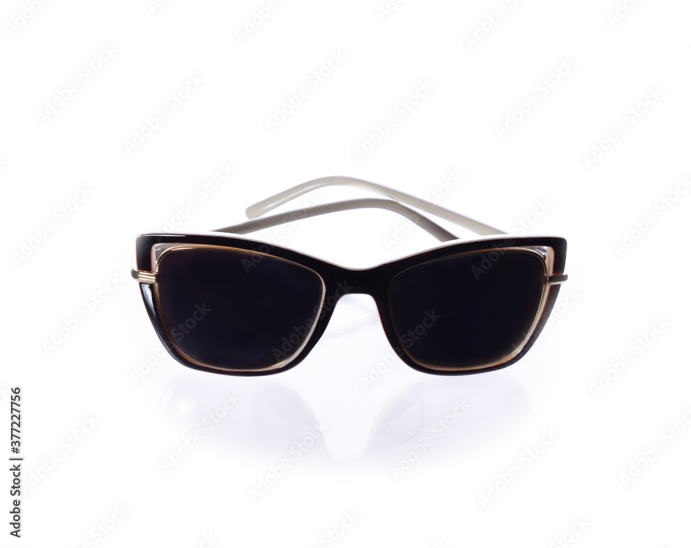 sunglasses with black lenses on a background, soft shadow.