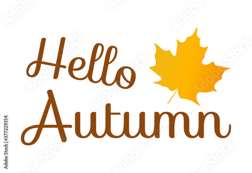 Hello autumn quote with orange maple leaf