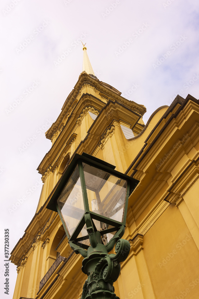 Turrets and bell tower of Peter and Paul Cathedral in St. Petersburg, Russia Turrets and bell tower of Peter and Paul Cathedral in St. Petersburg, Russia