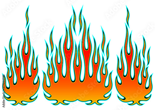 Hotrod flames muscle car flame kit for car hoods and sides. Can be used as decals or even tattoos too.