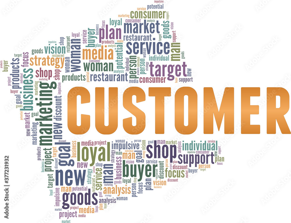 Customer vector illustration word cloud isolated on a white background.