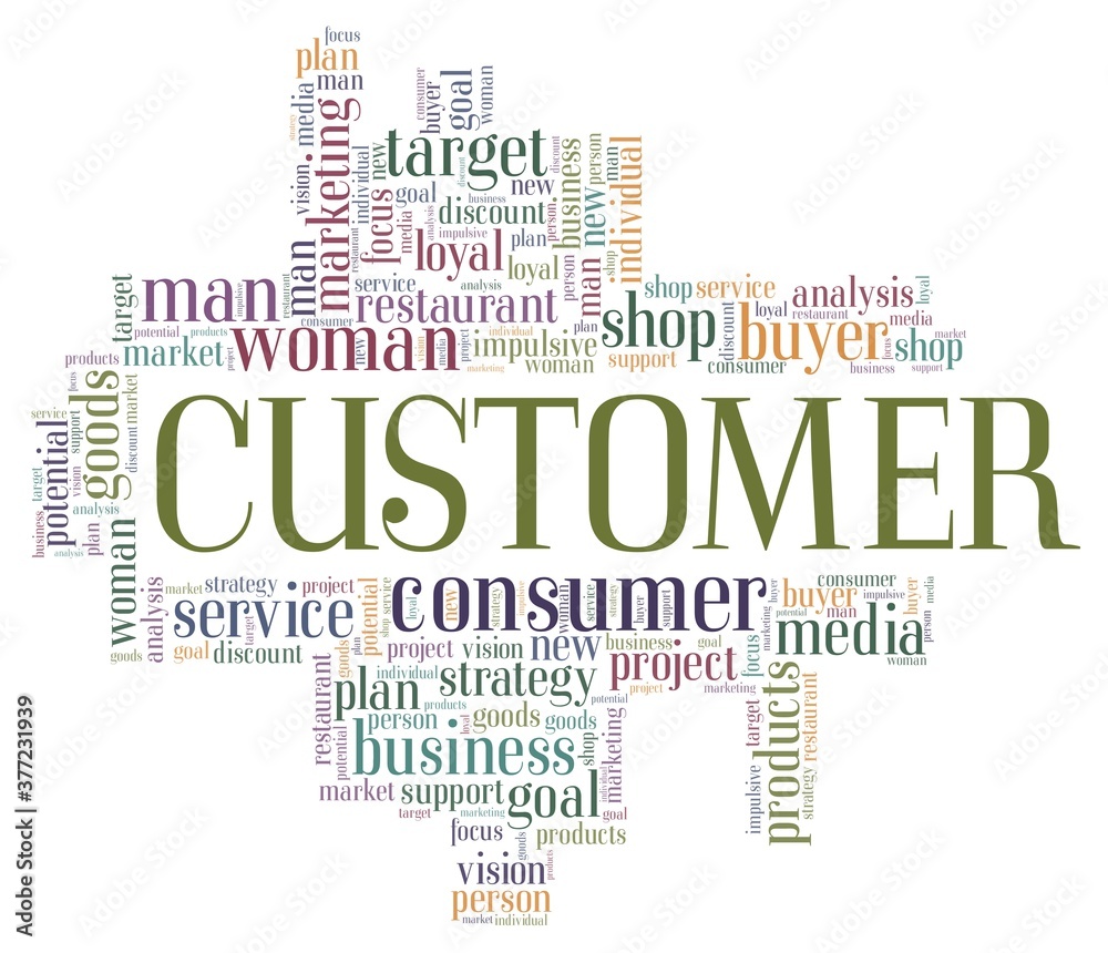Customer vector illustration word cloud isolated on a white background. Customer vector illustration word cloud isolated on a white background.