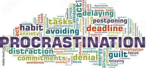 Procrastination vector illustration word cloud isolated on a white background.