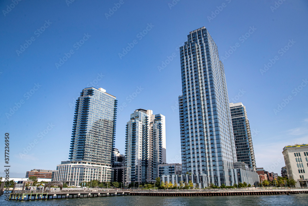 A view of buildings with availability on the East River in Williamsburg, Queens section of New York City.
