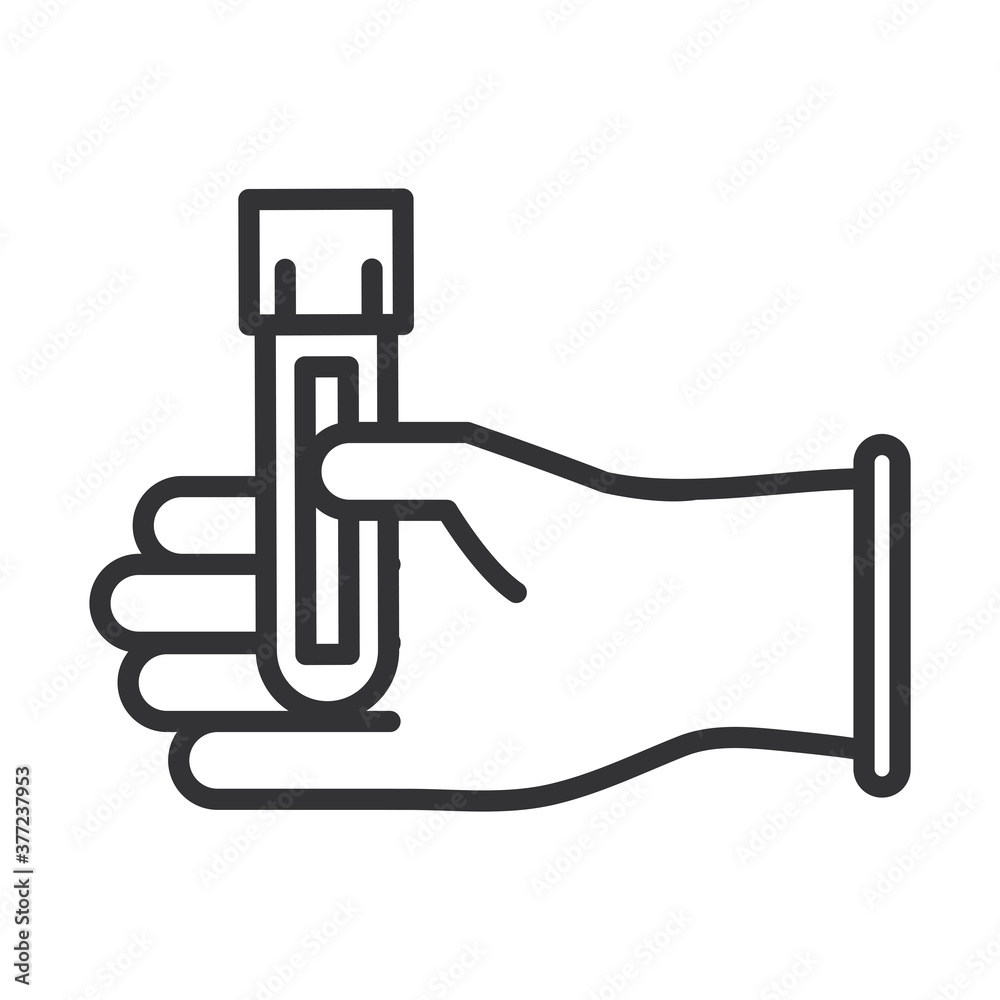 coronavirus covid19 diagnostics research, hand with test tube medical line icon design coronavirus covid19 diagnostics research, hand with test tube medical line icon design