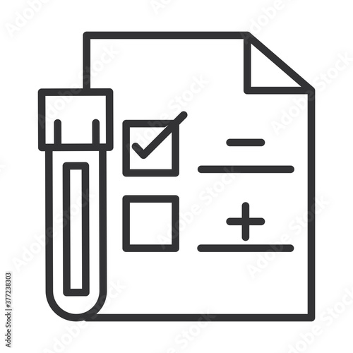 coronavirus covid19 diagnostics research, test tube with blood negative results medical line icon design