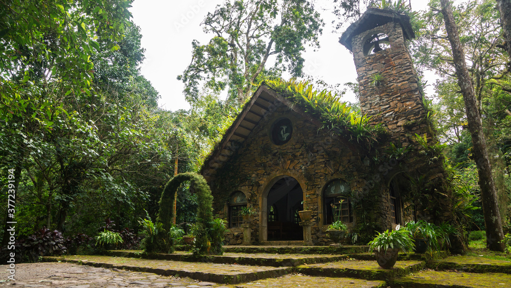 A nice church made of stone and inside a rain forest in Nicaragua