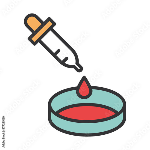 coronavirus covid19 diagnostics research, medical dropper pouring blood in petri dish line and fill