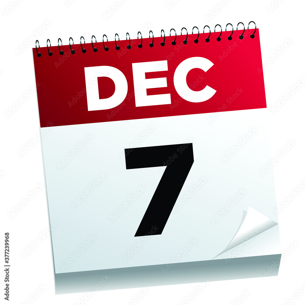 Fototapeta premium December 7th on a calendar page - illustrated. 