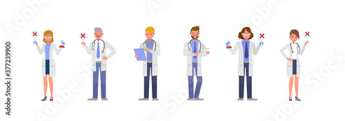 Set of Doctor working character vector design. Presentation in various action with emotions.