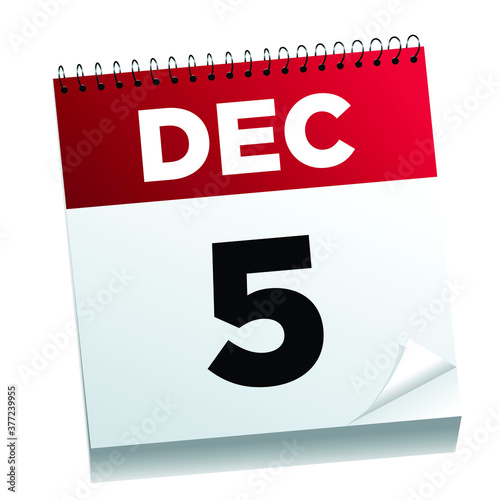 December 5th on a calendar page - illustrated. 