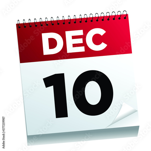 December 10th on a calendar page - illustrated. 