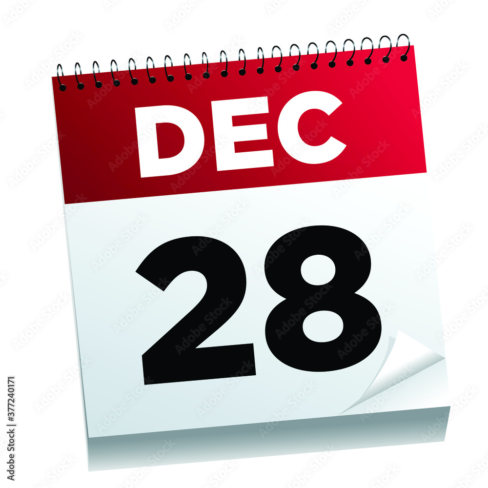 December 28th on a calendar page - illustrated. December 28th on a calendar page - illustrated.