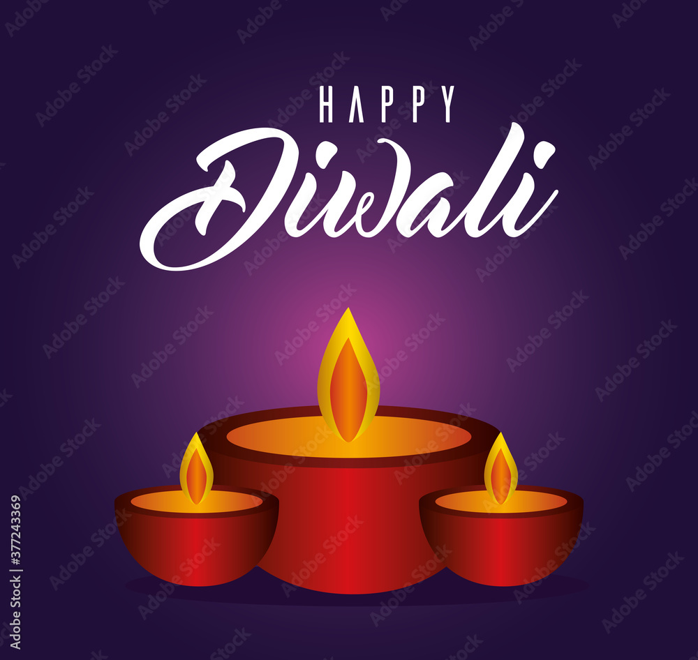 Happy diwali candles on purple background vector design