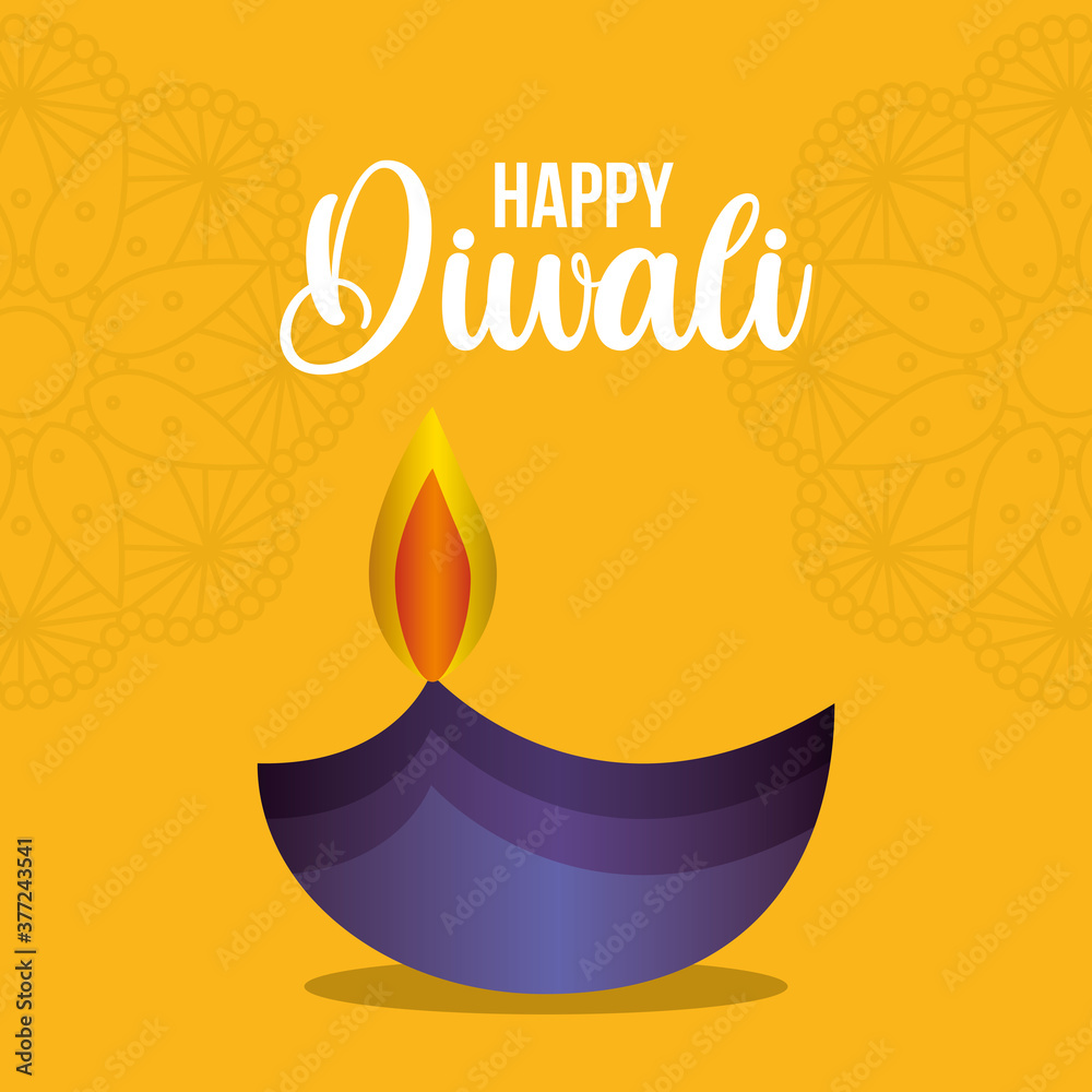 Happy diwali candle on yellow with mandalas background vector design Happy diwali candle on yellow with mandalas background vector design