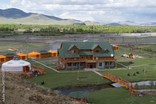 Ger camp and nature landscape in Mongolia