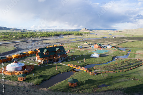 Ger camp and nature landscape in Mongolia