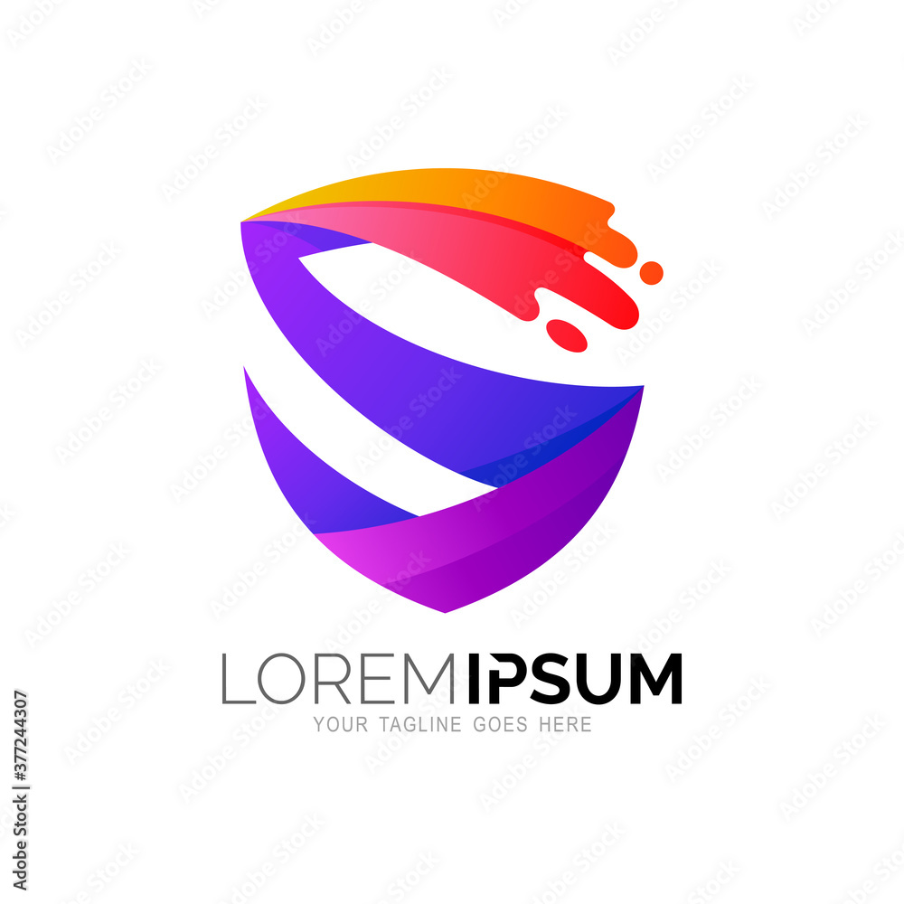Letter S logo with shield design colorful, Security logo and water swoosh Letter S logo with shield design colorful, Security logo and water swoosh
