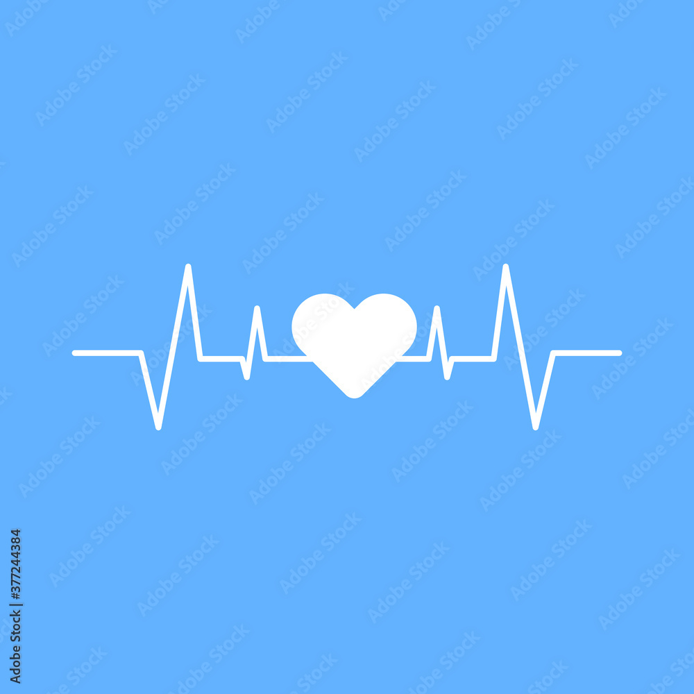 White heartbeat line, medical line isolated on blue background. Can be used for many purposes, website, app UI, editable EPS Vector