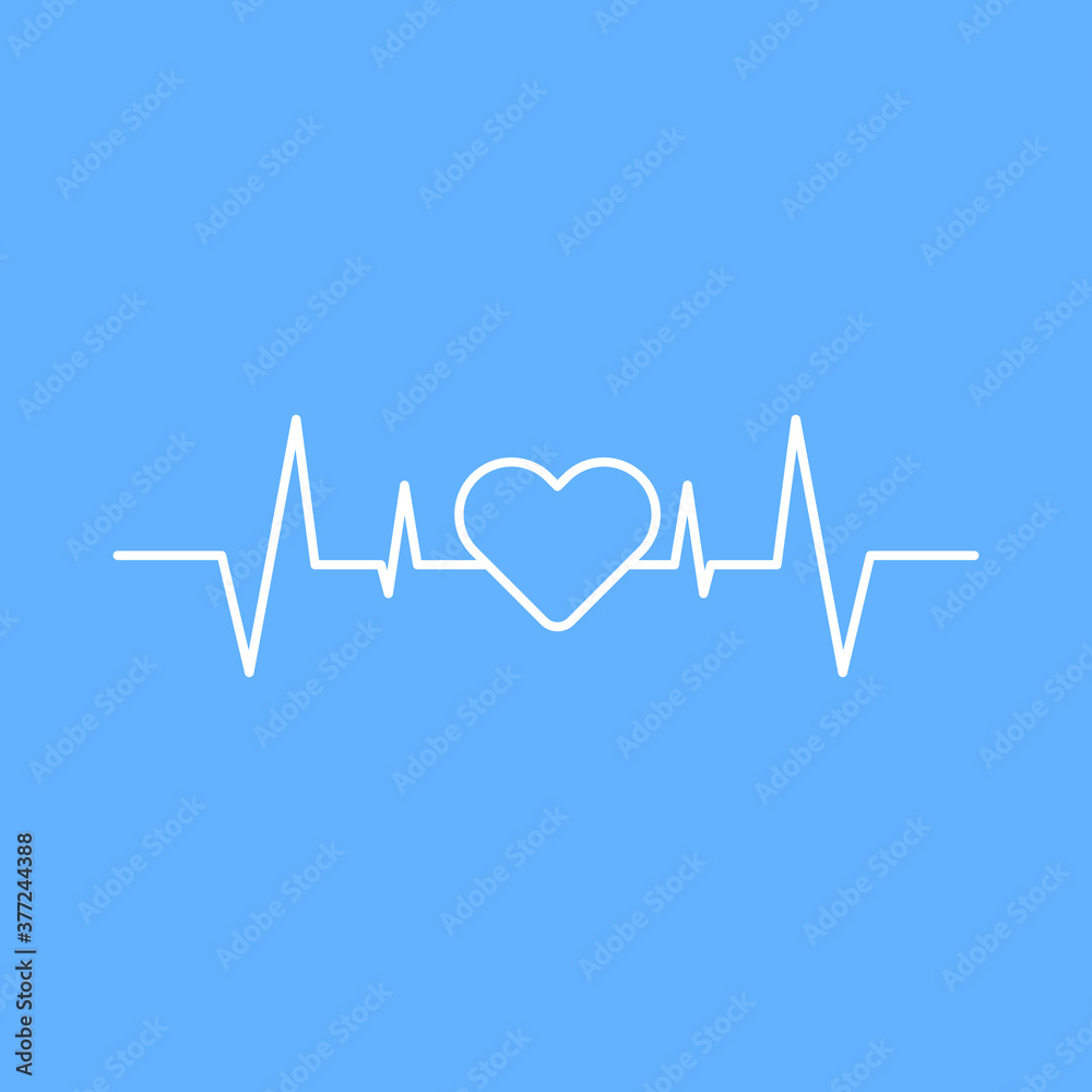 White heartbeat line, medical line isolated on blue background. Can be used for many purposes, website, app UI, editable EPS Vector