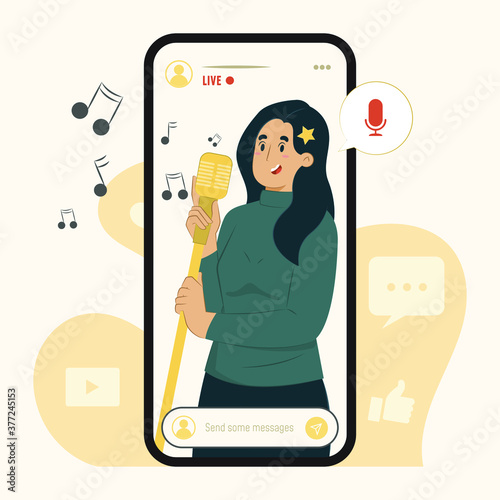 Mobile streaming concept sing a song illustration