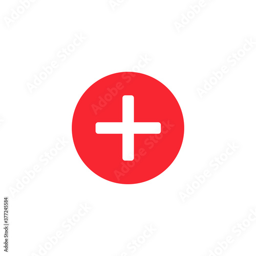 Simple medical cross inside of a red circle isolated on white background EPS Vector