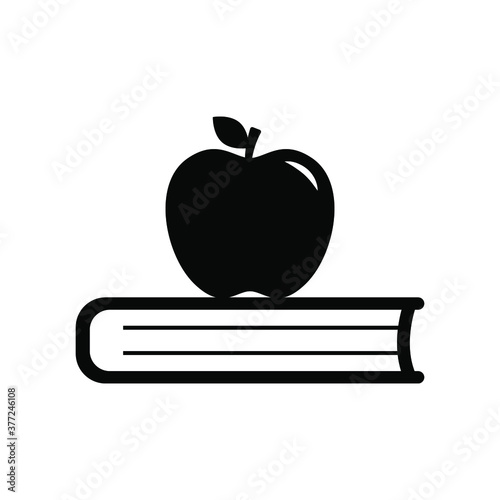 Vector illustration icon of apple and book, isloated education icon on white background.