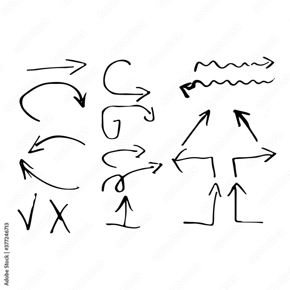 Set of rough hand drawn, handmade elements arrows, waypoints isolated on white background EPS Vector Set of rough hand drawn, handmade elements arrows, waypoints isolated on white background EPS Vector