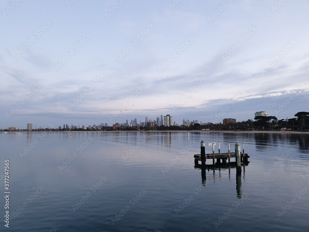 The view of the city of Melbourne from St Kilda, Australia