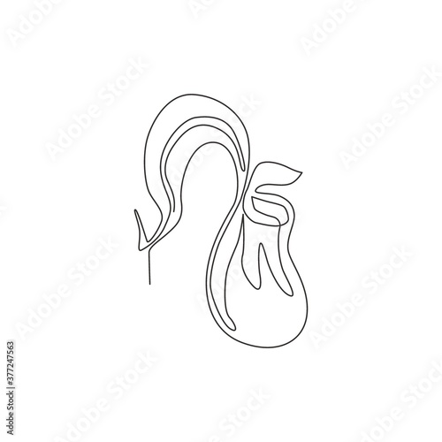 One continuous line drawing of beauty fresh nepenthes for home wall art decor poster print. Decorative tropical pitcher plant concept for invitation card. Single line draw design vector illustration