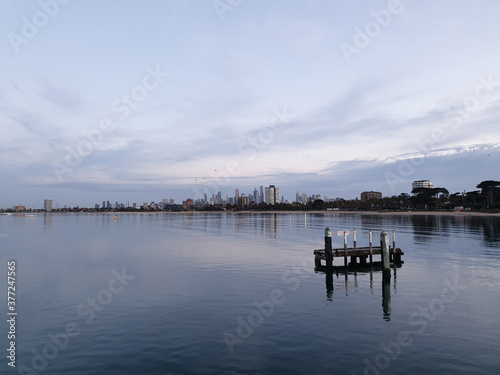 The view of the city of Melbourne from St Kilda, Australia © darkydoors