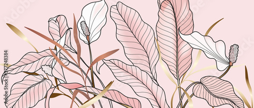abstract background pink and copper gold floral and leaf 